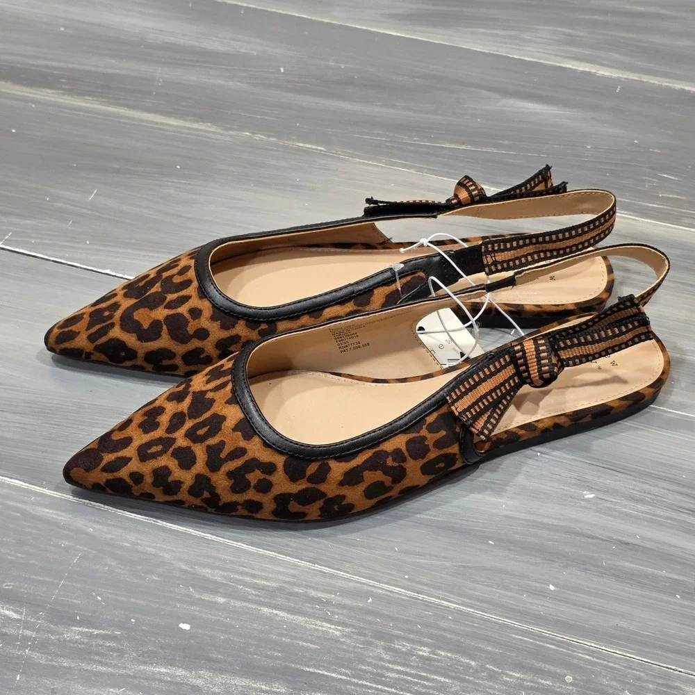 A New Day London Slingback Flats Leopard Print Pointed Toe Brown Black - Picture 4 of 11